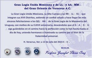 Lee más sobre el artículo Felicitación a la Gran Logia de Uruguay