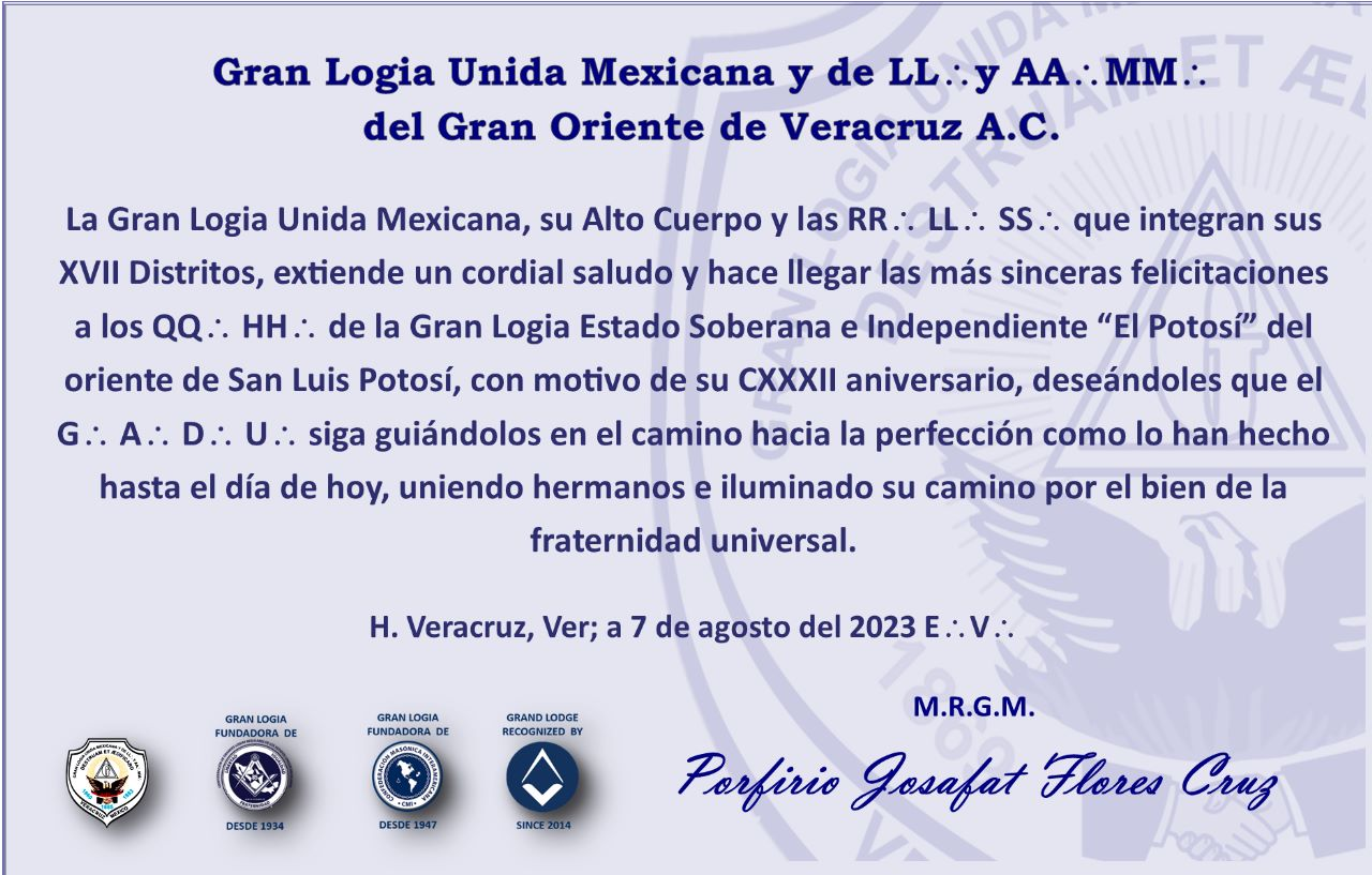 En este momento estás viendo CXXXII Aniversario de la Gran Logia de San Luis