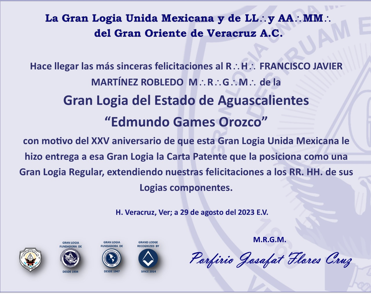 Lee más sobre el artículo XXV Aniversario a la Gran Logia del Estado de Aguascalientes