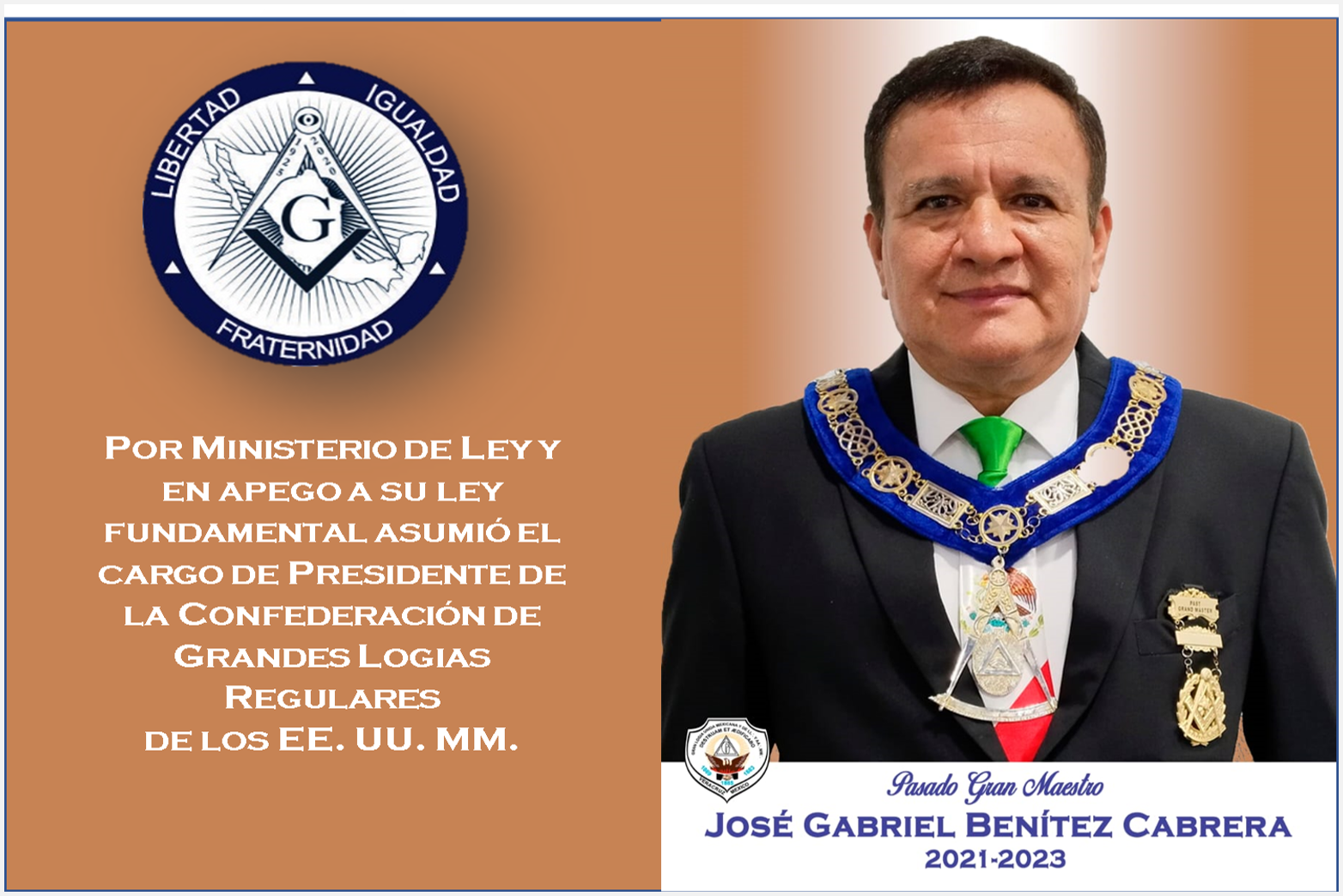 En este momento estás viendo Asumió el cargo de Presidente de la CGLREUM. nuestro R.H. Gran Canciller José Gabriel Benitez Cabrera.